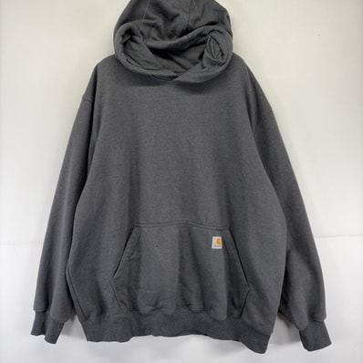 古着 カーハート Carhartt パーカー プルオーバー プリント 大きいサイズ ワンポイントロゴ スウェット ロゴ 2XL グレー メンズ