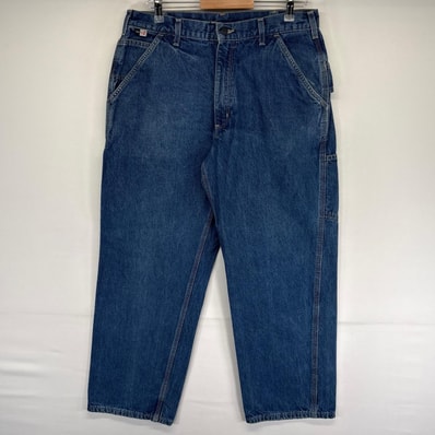 古着 カーハート Carhartt デニム パンツ ツールポケット ワンポイントロゴ ワーク ジッパーフライ w35 L30 ブルー系 メンズ