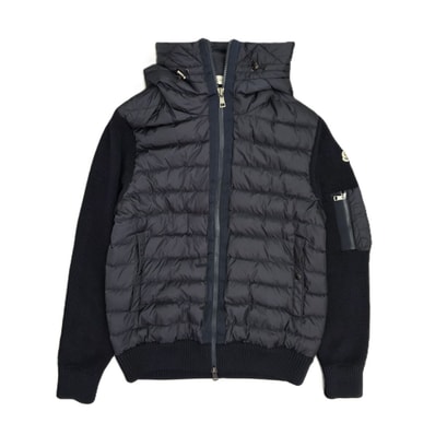 MONCLER モンクレール CARDIGAN TRICOT ニット切替 ダウン カーディガン ジップアップ ダウンジャケット H20919B50800 A9340 XL ナイロン ネイビー メンズ【中古】