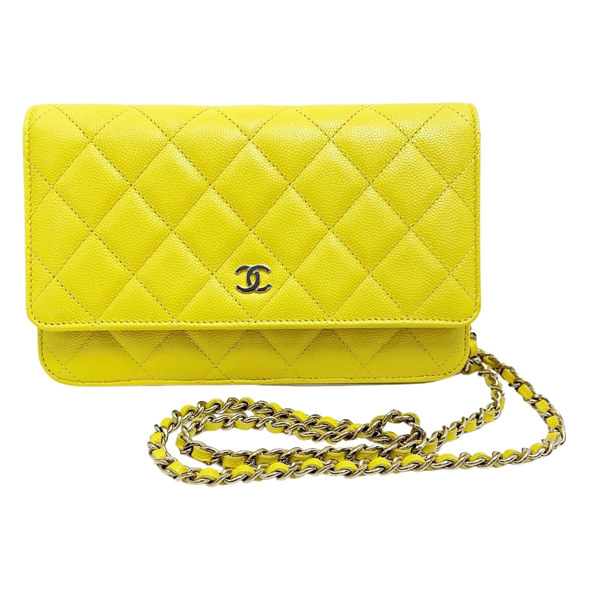 ☆☆CHANEL シャネル マトラッセ AP0250 イエロー チェーンウォレット ショルダーバッグ キャビアスキン レディース ゴールド金具