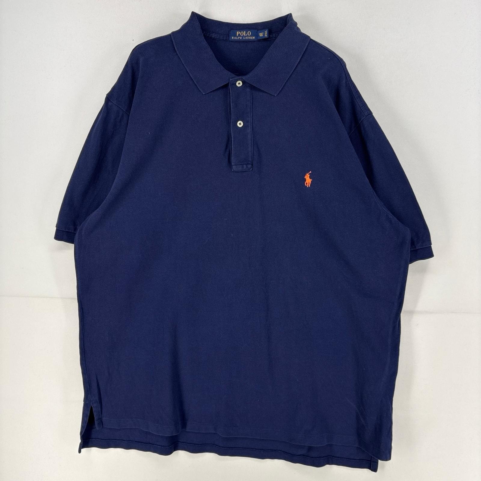 古着 ポロ・ラルフローレン POLO RALPH LAUREN ポロシャツ 大きいサイズ ワンポイント ロゴ 刺繍 半袖 鹿子 2XL  ネイビー 無地 メンズ