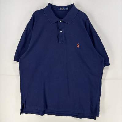古着 ポロ・ラルフローレン POLO RALPH LAUREN ポロシャツ 大きいサイズ ワンポイント ロゴ 刺繍 半袖 鹿子 2XL ネイビー 無地 メンズ