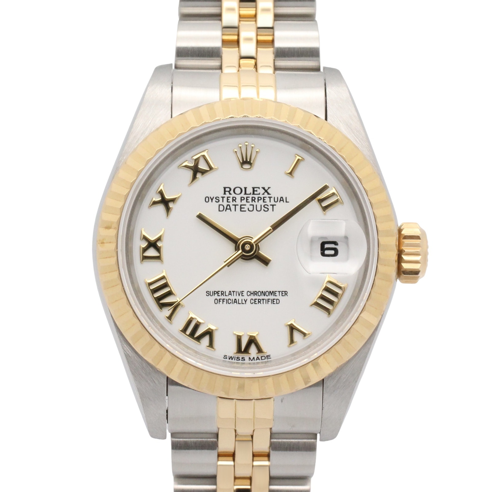 ロレックス ROLEX デイトジャスト 96番 腕時計 時計 K18(イエローゴールド) ステンレススチール レディース ホワイト系 ローマ 69173 【中古】