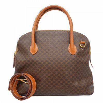 【6dc3535-k】セリーヌ ハンドバッグ マカダム PVC ブラウン ゴールド金具 2wayバッグ【中古】レディース