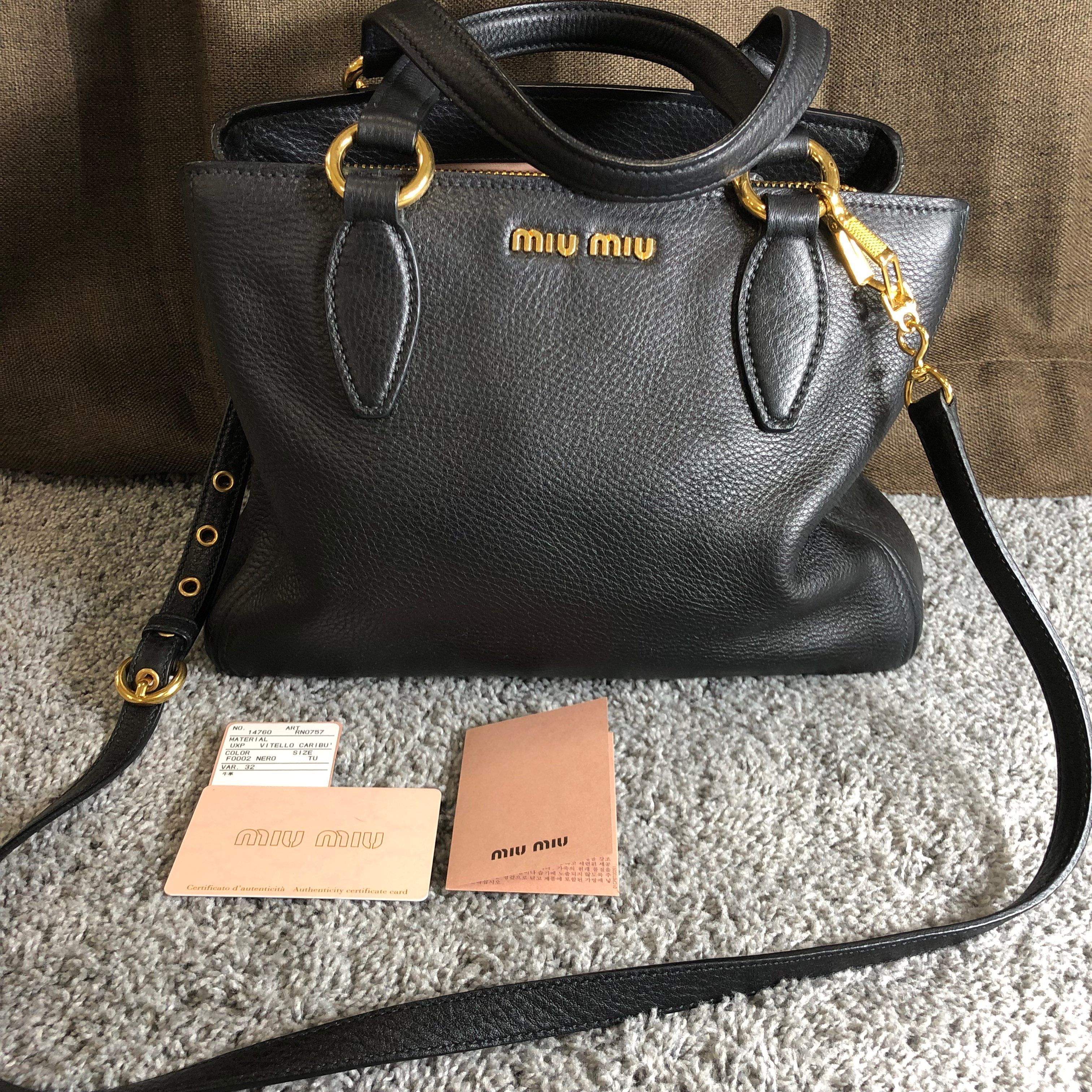 MIU MIU 2Way Leather Handle Bag "Black"