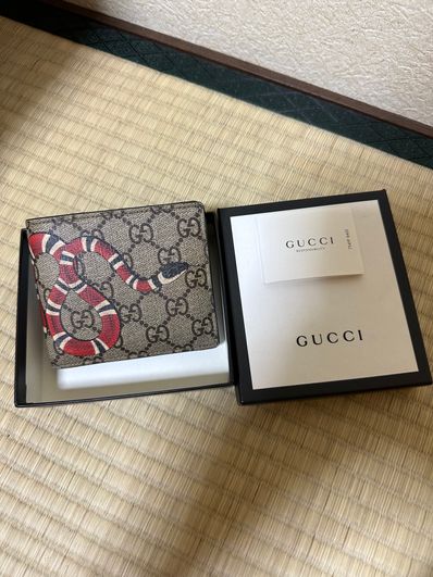 GUCCI Kingsnake Print GG Supreme Coin Wallet "Beige/Ebony"