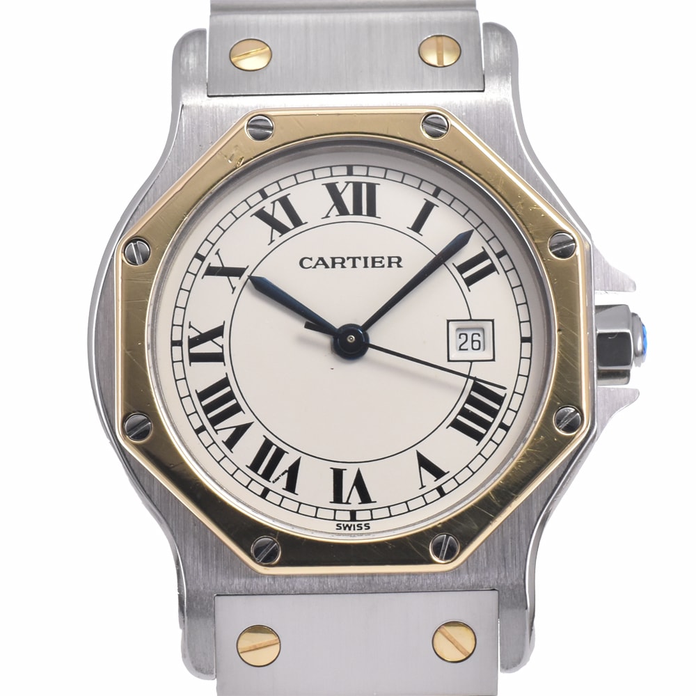 カルティエ CARTIER サントスオクタゴン K18YG/SS アイボリー 自動巻き ユニセックス 良品 内箱付き 腕時計 K#147911