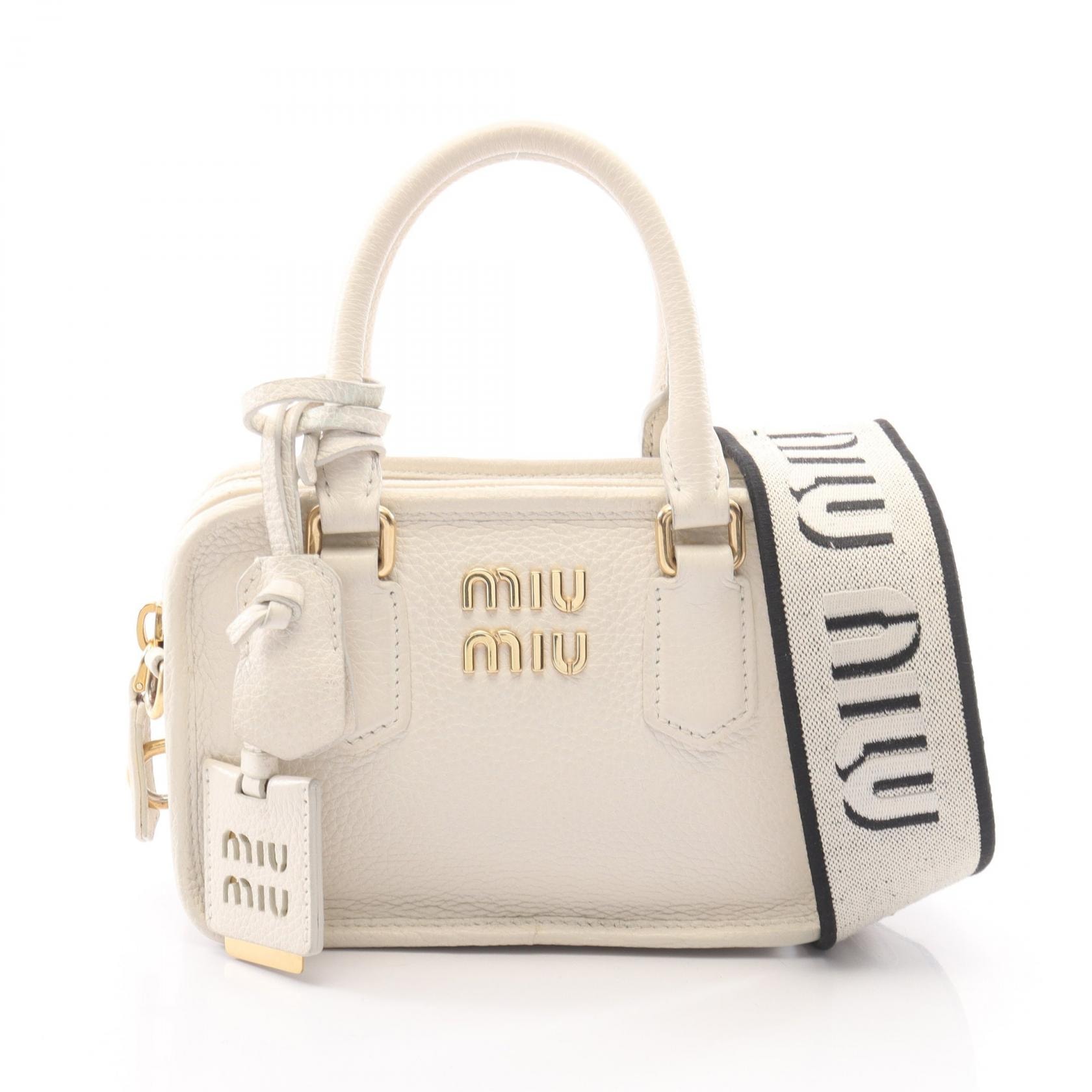 ミュウ ミュウ Miu Miu VIT.DAINO SOFT 2WAY ハンドバッグ バッグ レザー レディース ホワイト系 5BB123 【中古】