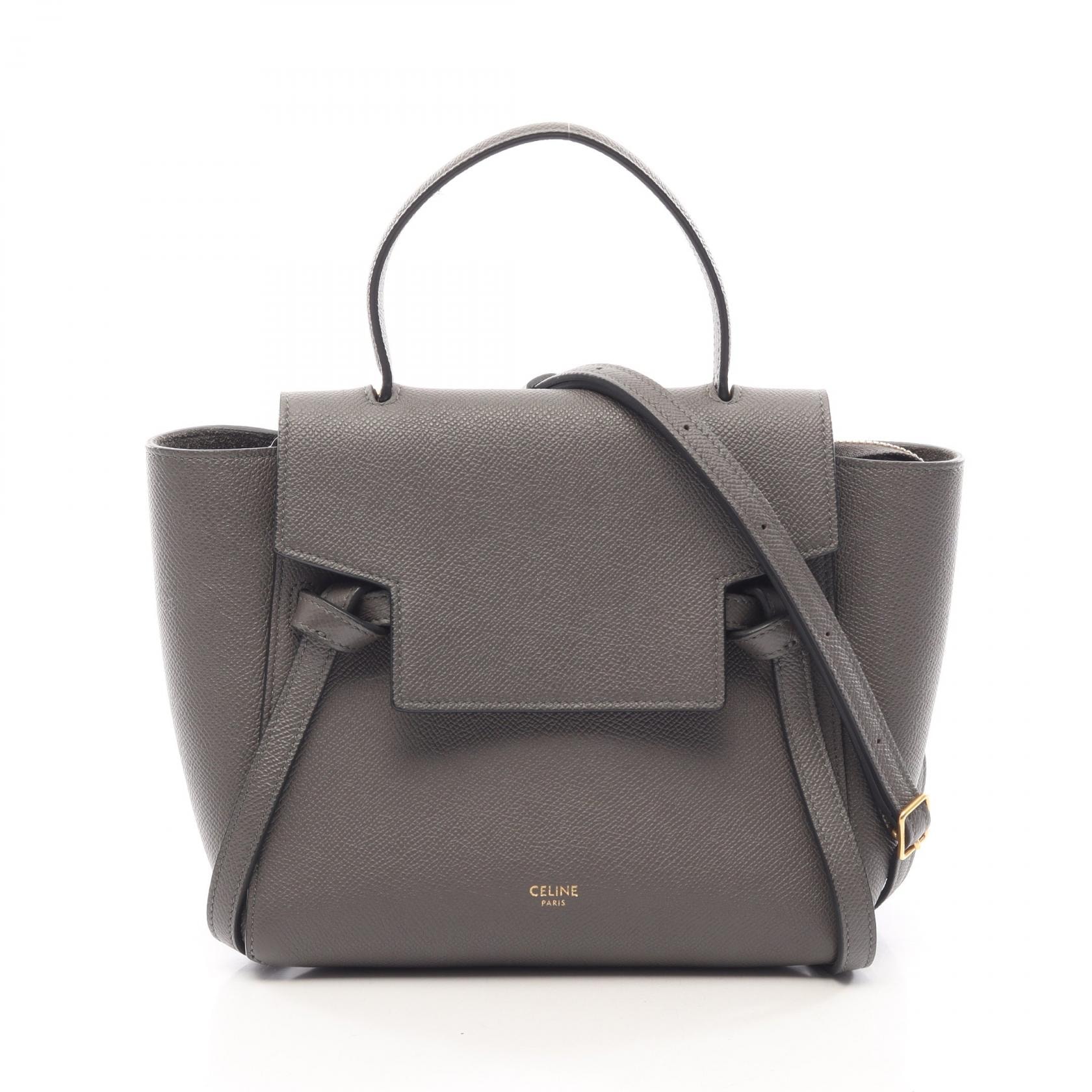 セリーヌ CELINE BELT BAG NANO ベルトバッグ ナノ 2WAY ハンドバッグ バッグ レザー レディース グレー系 【中古】