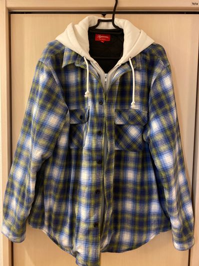 Supreme Hooded Flannel Zip Up Shirt "Blue"