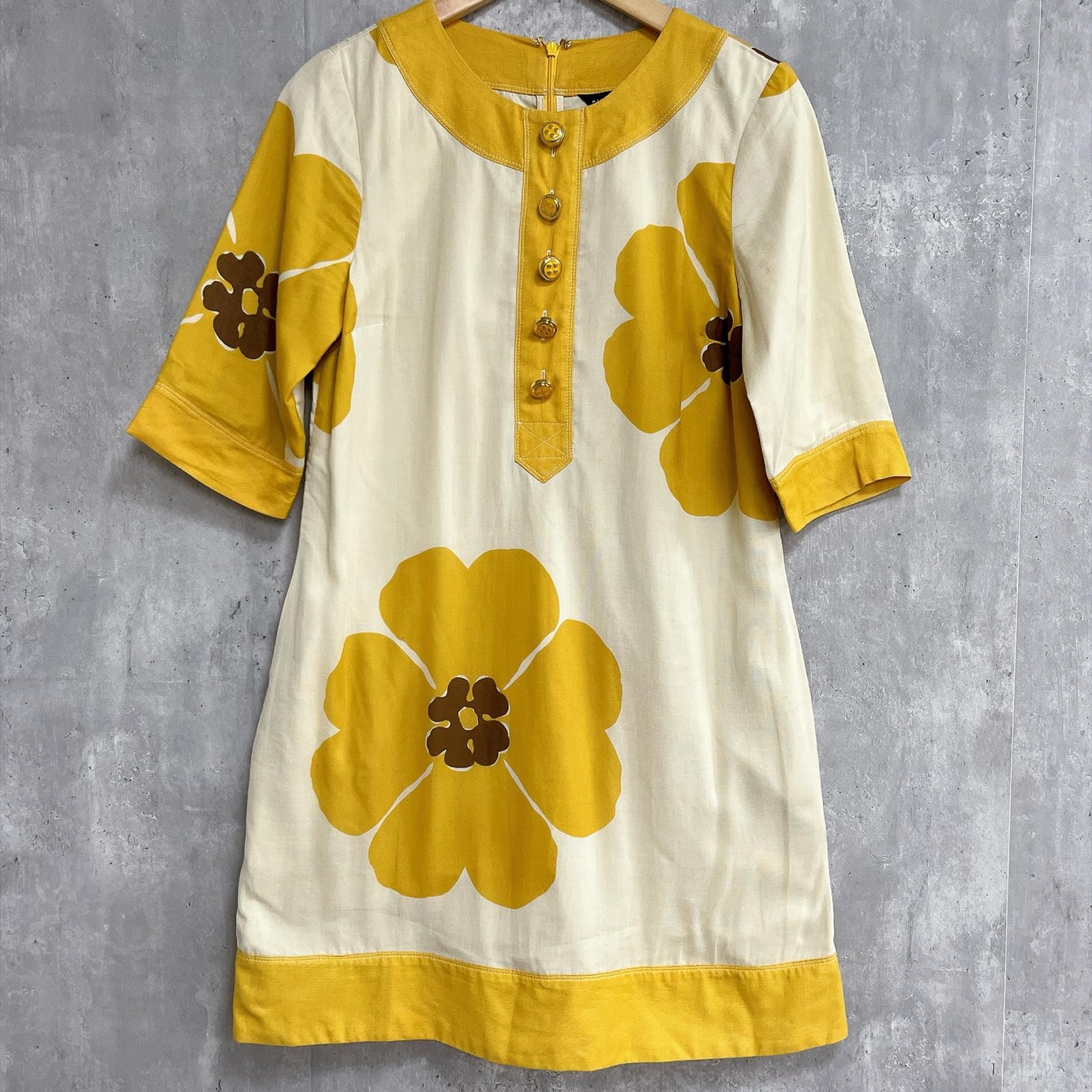 【MARC BY MARC JACOBS】マークバイマークジェイコブス シフトワンピース 大花柄 フラワー 七分袖 ボタン イエロー クリーム レディース