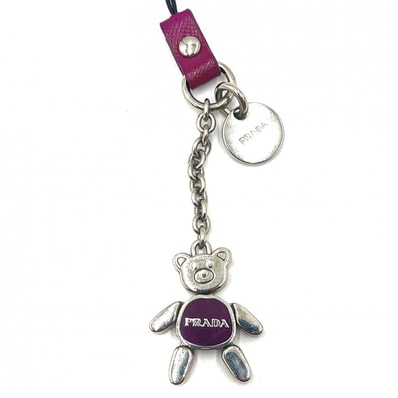 PRADA(プラダ)テディベア キーホルダー ストラップチャーム サフィアーノレザー パープル シルバー レディース 【中古】