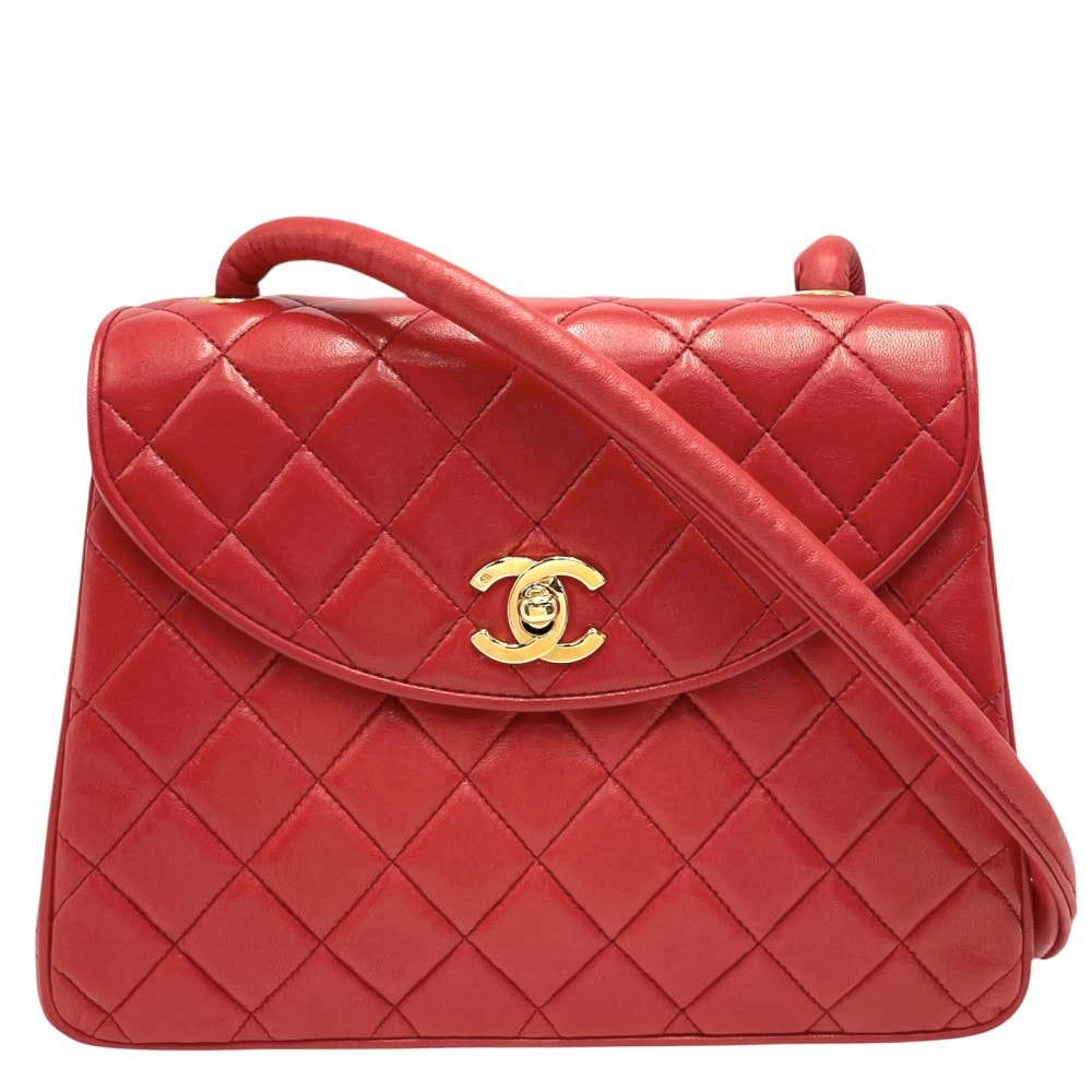 CHANEL シャネル ショルダーバッグ マトラッセ ココマーク ターンロック 肩掛け 斜め掛け ラムスキン レッド 赤 ゴールド金具 レディース【中古品】