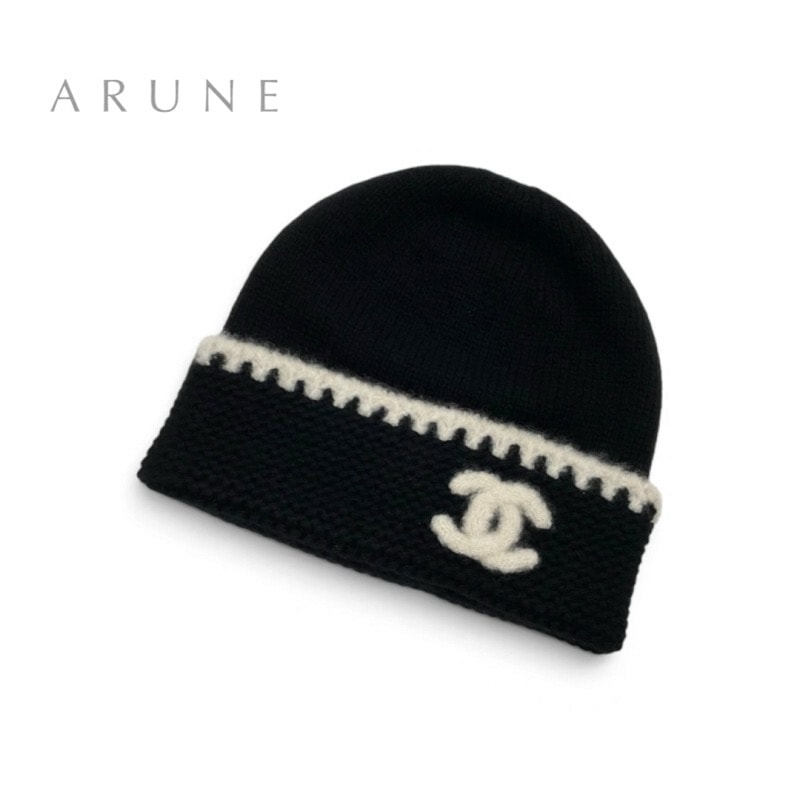 シャネル CHANEL 帽子 ブラック ホワイト 未使用 ココマーク ニット帽