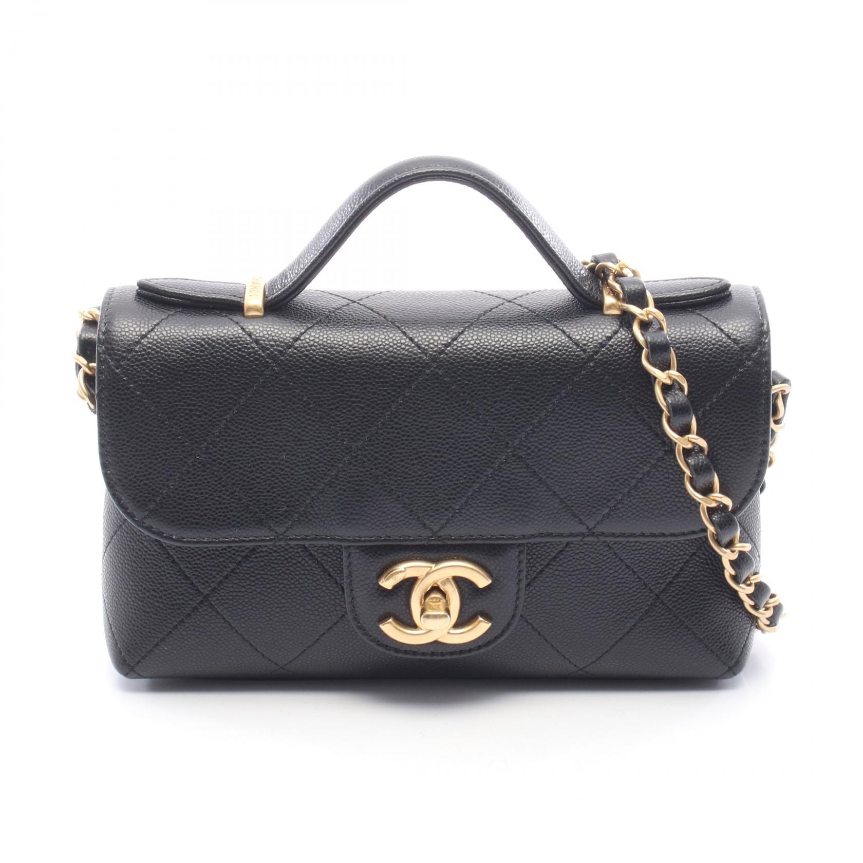 シャネル CHANEL ミニマトラッセ トップハンドル 2WAY ショルダーバッグ バッグ キャビアスキン(グレインドカーフ) レディース ブラック系 AS5776 【中古】