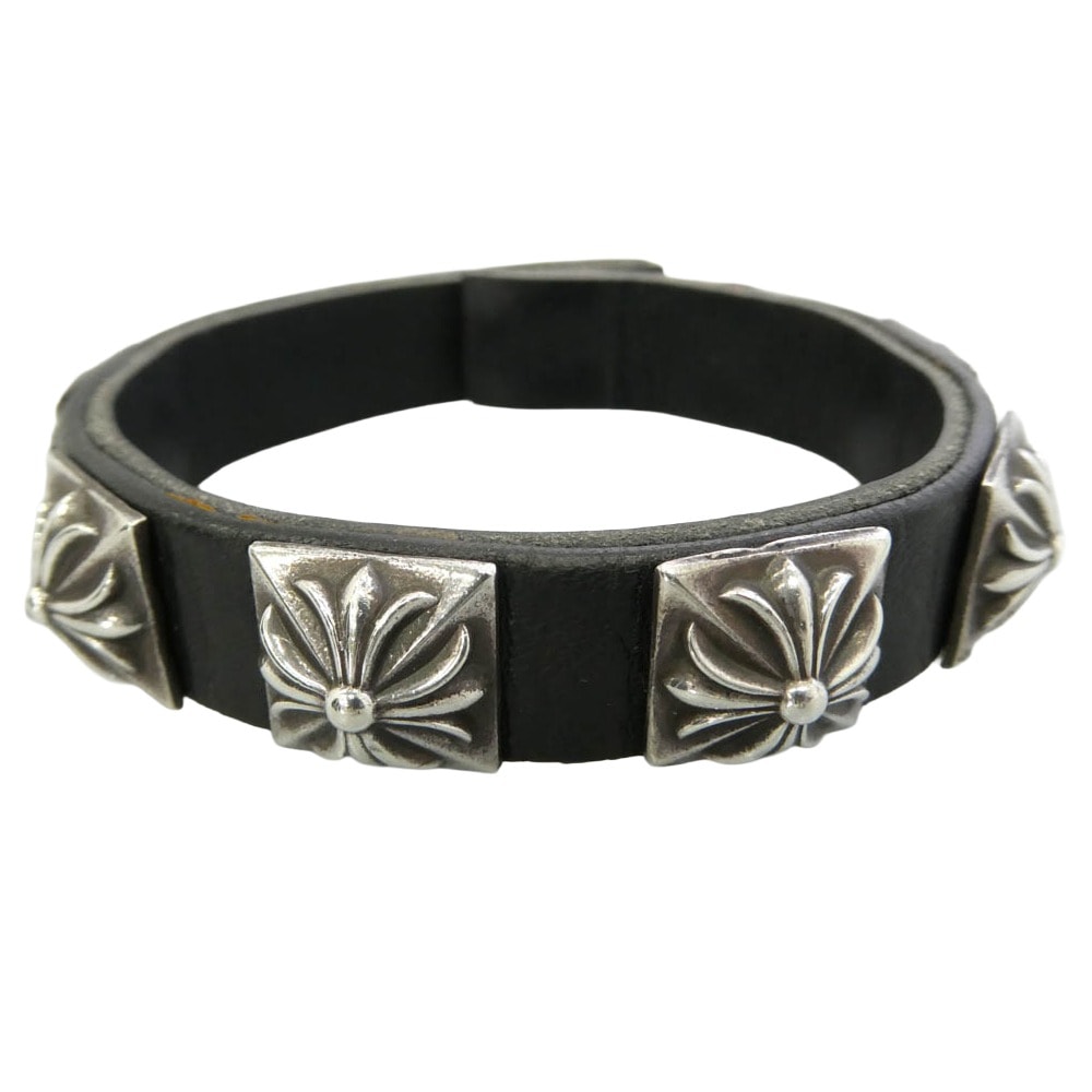 Chrome Hearts Zero Pyramid Studs Single Leather Bracelet "Black/Silver"