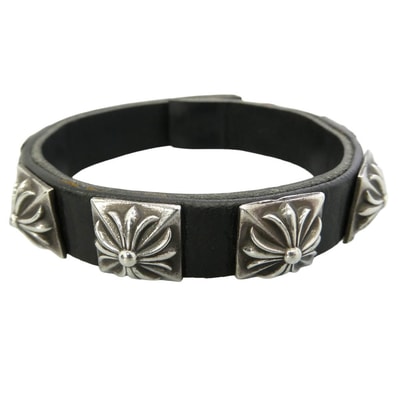 Chrome Hearts Zero Pyramid Studs Single Leather Bracelet "Black/Silver"