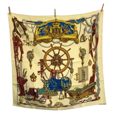 美品 HERMES エルメス MUSEE カレ90 ベージュ マルチカラー シルク スカーフ 602366 【中古】