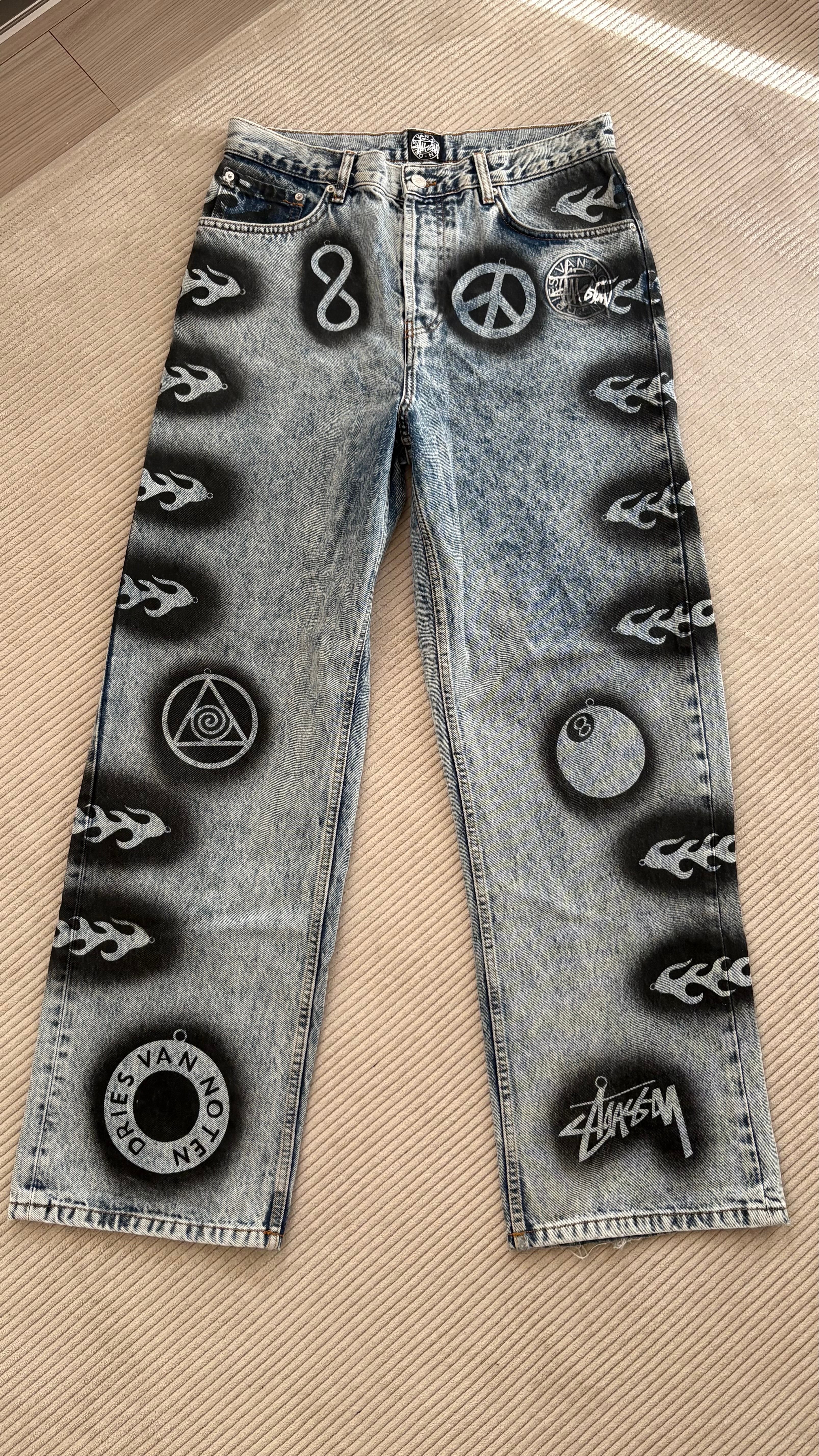 Stussy x Dries Van Noten Hand Stencilled Jeans "Washed Blue"