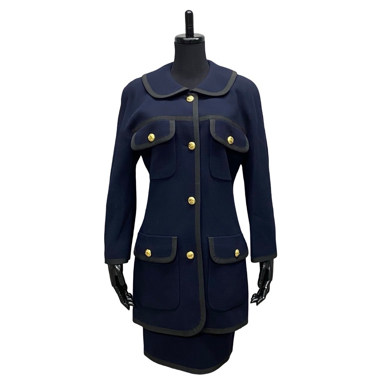 CHANEL シャネル ココマーク ウール シルク セットアップ ネイビー
310-3