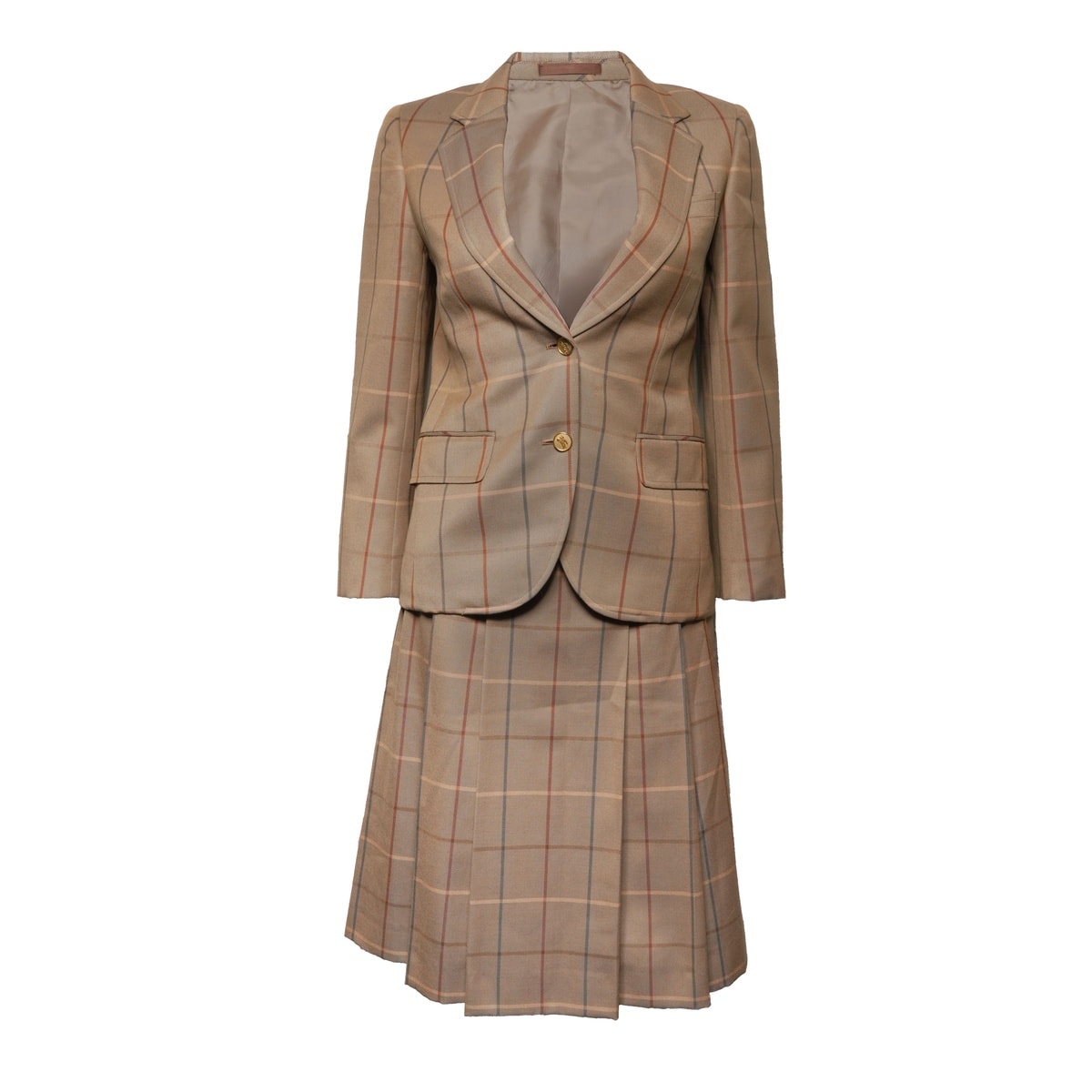 バーバリー BURBERRY Size:7 ウール チェック スーツ スカート スーツ【中古】