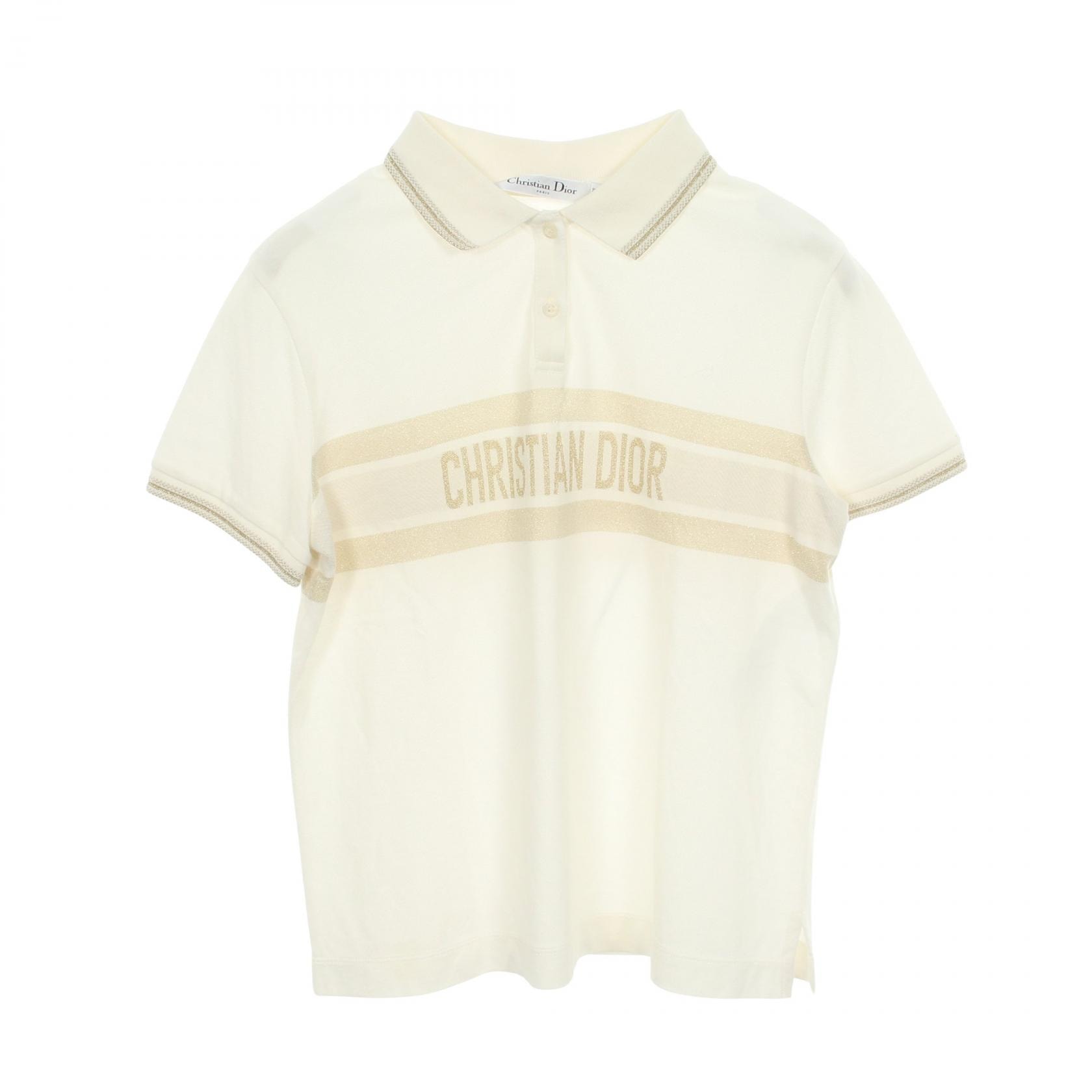 ディオール Dior ロゴ ポロシャツ 衣料品 トップス コットン レディース ホワイト系 / ゴールド系 【中古】