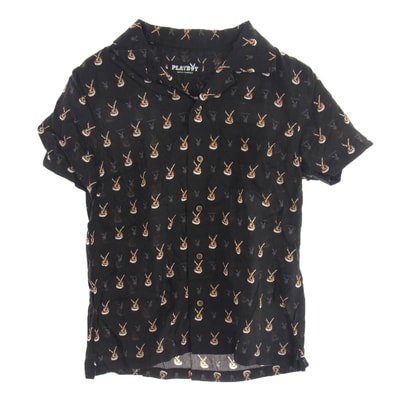 HYSTERIC GLAMOUR ヒステリックグラマー ブラウス 1141AH01 × PLAY BOY プレイボーイ 総柄 半袖シャツ ブラック系 フリーサイズ【中古】