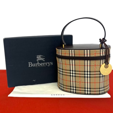 BURBERRY バーバリー ノバチェック 柄 シャドーホース ロゴ レザー キャンバス ハンドバッグ ブラウン
26196