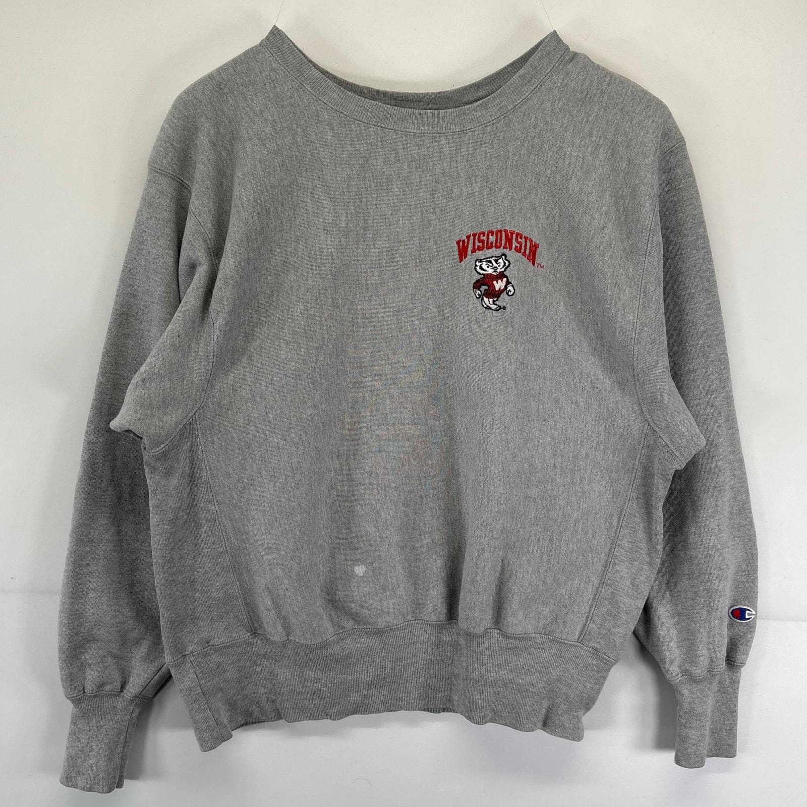 古着 チャンピオン Champion スウェット 3色タグ リバースウィーブ トレーナー クルーネック チームロゴ刺繍デザイン M  グレー系 メンズ