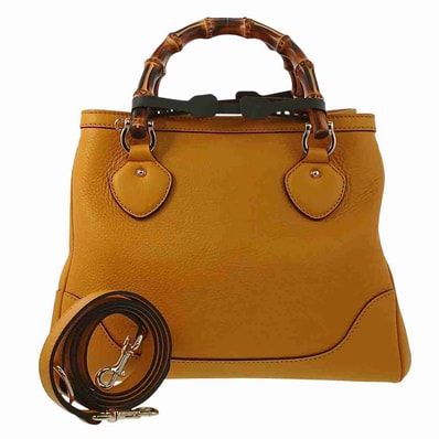 GUCCI グッチ ダイアナ バンブー レザー ハンドバッグ 308360 レザー イエロー レディース【中古】