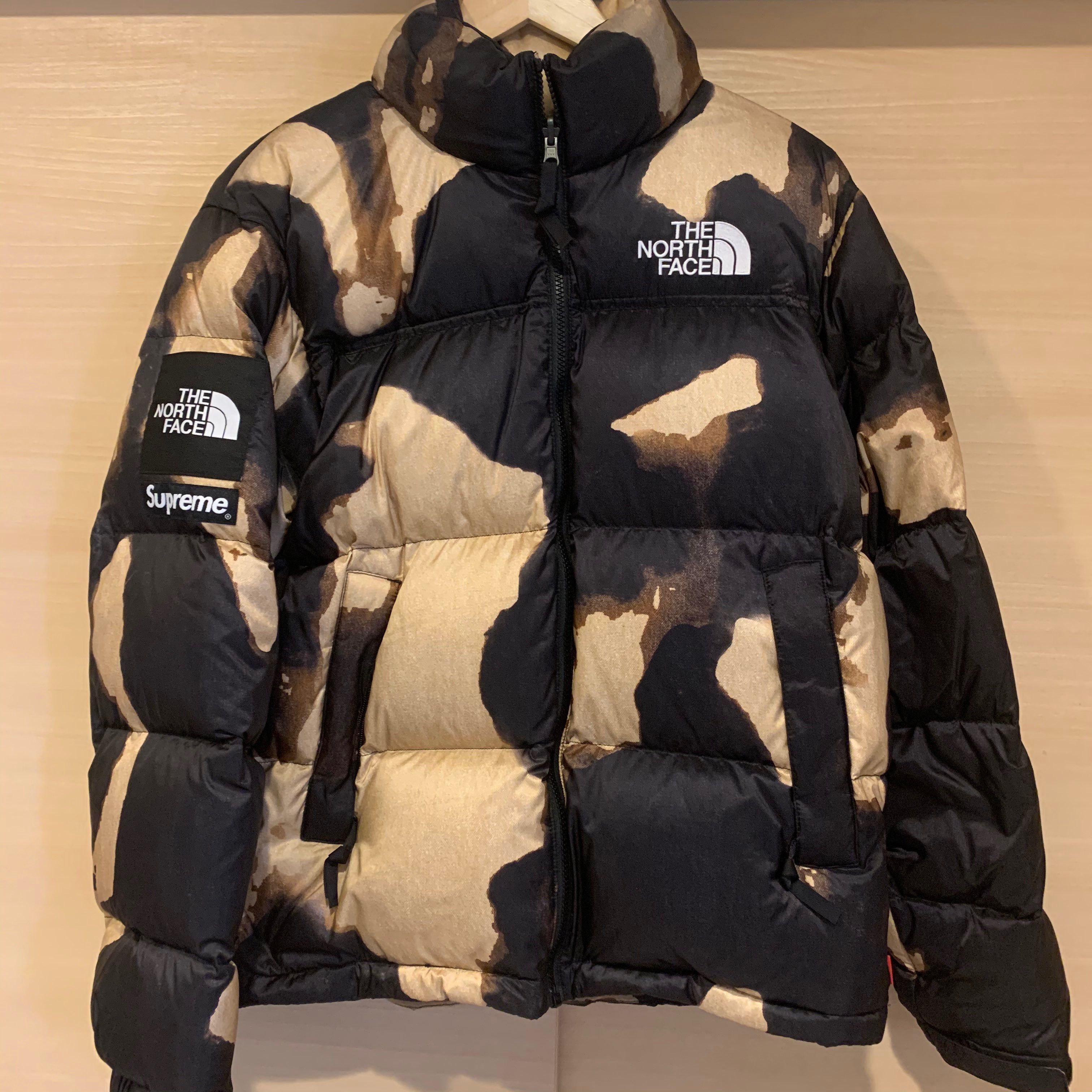 Supreme x The North Face Bleached Denim Print Nuptse Jacket "Black"