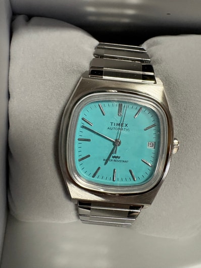 TIMEX REISSUE 1983 E-line "Silver/Tiffany Blue"