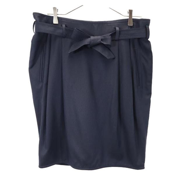 ARMANI COLLEZIONI アルマーニコレッツォーニ ウールブレンド ミニ丈 スカート 38 ネイビー系 ベルト付