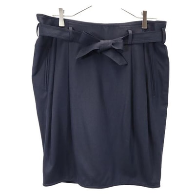 ARMANI COLLEZIONI アルマーニコレッツォーニ ウールブレンド ミニ丈 スカート 38 ネイビー系 ベルト付