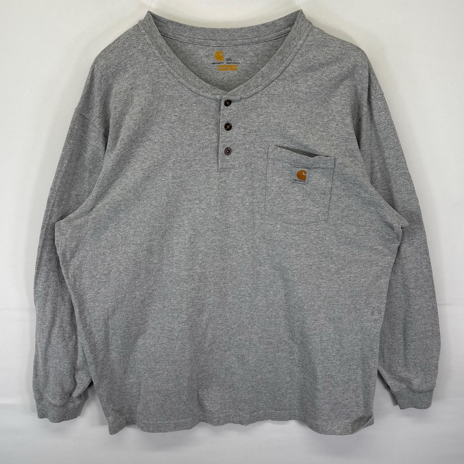 古着 カーハート Carhartt 長袖Tシャツ ロンT ヘンリーネック 大きいサイズ 胸ポケット ワンポイントロゴ 14041  グレー メンズ