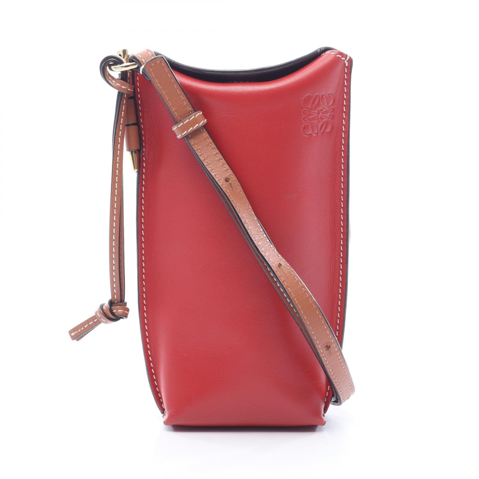 ロエベ LOEWE GATE POCKET ゲートポケット ショルダーバッグ バッグ レザー レディース レッド系 / ボルドー系 【中古】
