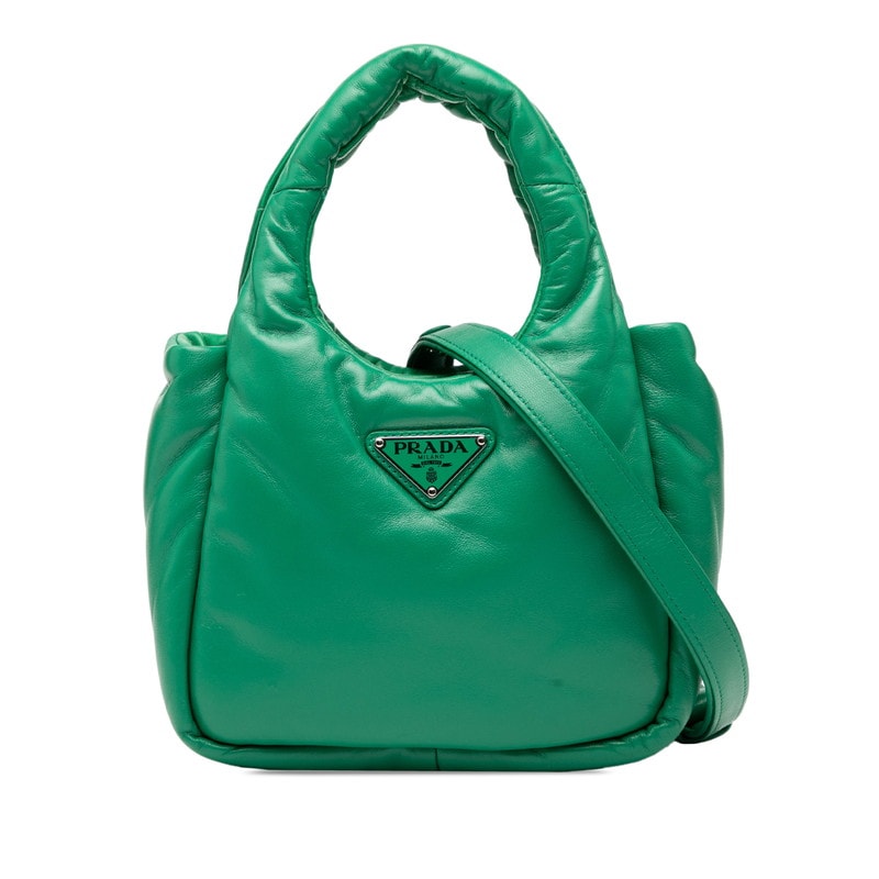 プラダ 三角ロゴプレート ミニハンドバッグ ショルダーバッグ 2WAY 1BA359 グリーン レザー レディース PRADA 【中古】