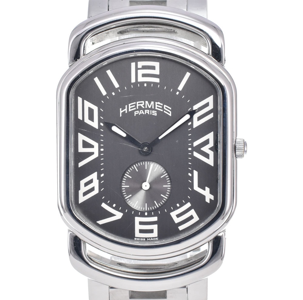 エルメス HERMES RA1.810 ラリー スモールセコンド D-バックル グレー クォーツ メンズ 良品 腕時計 O#148570