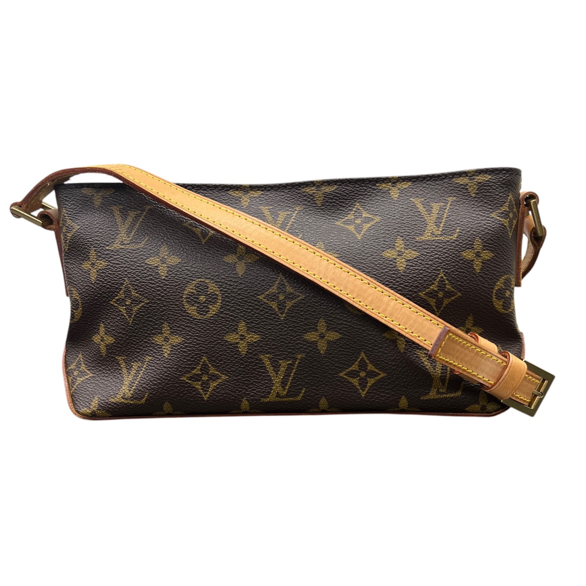 LOUIS VUITTON 美品 ルイヴィトン トロター モノグラム ショルダーバッグ M51240 PVC ヌメ革 レザー AR0081 ブラウン クロスボディ ポシェット ミニバッグ ヴィンテージ LV ヴィトン ABランク 中古 鑑定済 ヴィトンバッグ