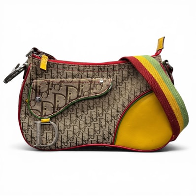 Christian Dior ディオール ラスタ トロッター サドルバッグ ショルダーバッグ キャンバス レザー ベージュ マルチカラー クロスボディ トリコロール ポシェット Y2K クリスチャン Bランク 鑑定済 中古 ディオールバッグ