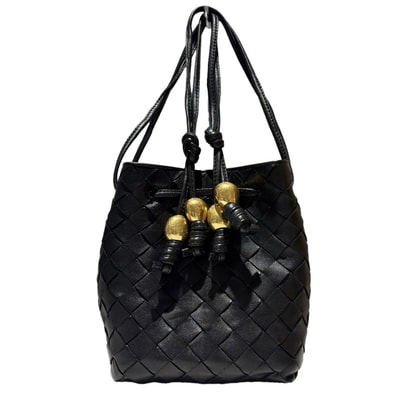 BOTTEGAVENETA ボッテガヴェネタ イントレチャート スモール バケット バッグ ショルダーバッグ 717432 レザー ブラック レディース【中古】