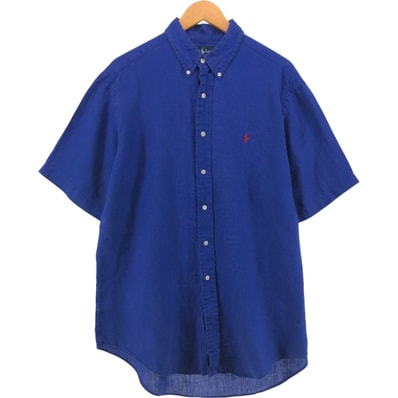 古着 ラルフローレン Ralph Lauren CLASSIC FIT 半袖 リネン ボタンダウンシャツ メンズL相当/eaa537223
