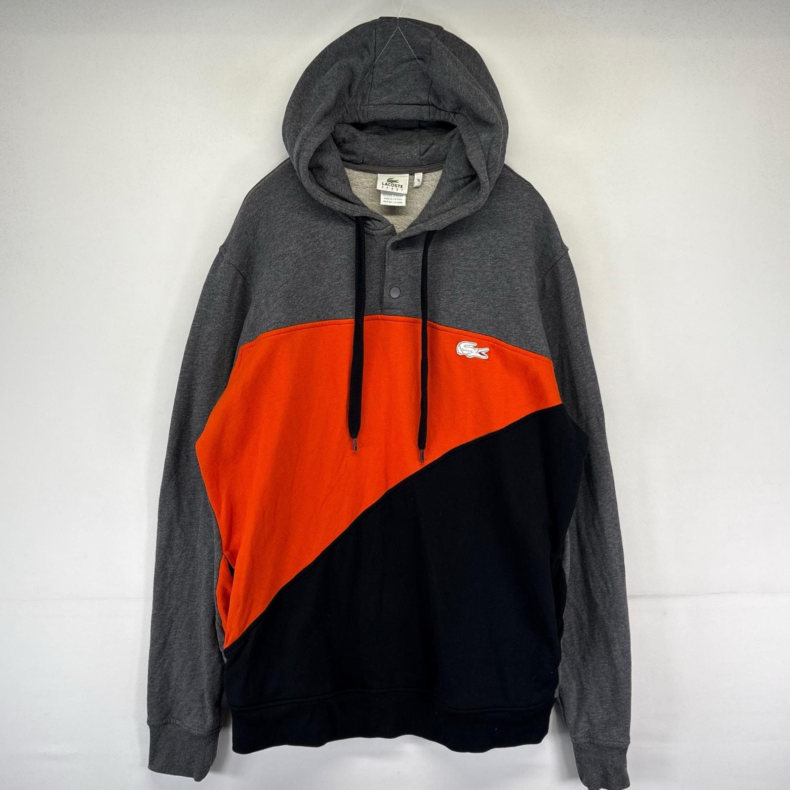 古着 ラコステ LACOSTE パーカー プルオーバー ハーフボタン 大きいサイズ ワンポイントロゴ 7L グレー系 ツートン メンズ