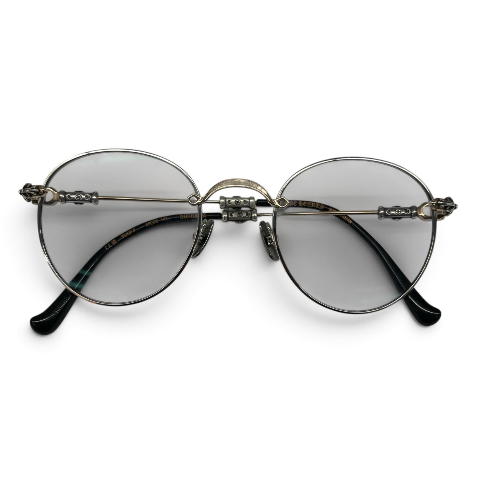 CHROME HEARTS 美品 クロムハーツ BUBBA-A ブッバ フローラルクロス メガネ サングラス 49□22-145 クロス付属 シルバー ゴールド 度入りクリアレンズ 眼鏡 ABランク 中古 鑑定済 クロムサングラス