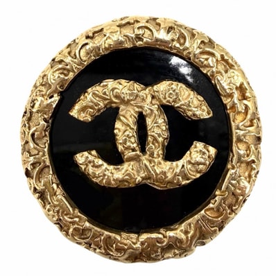 CHANEL シャネル ブローチ ココマーク 溶岩 マグマ アクセサリー ヴィンテージ GP 93A ゴールド ブラック 黒 レディース 約24.4g 1993年【中古品】