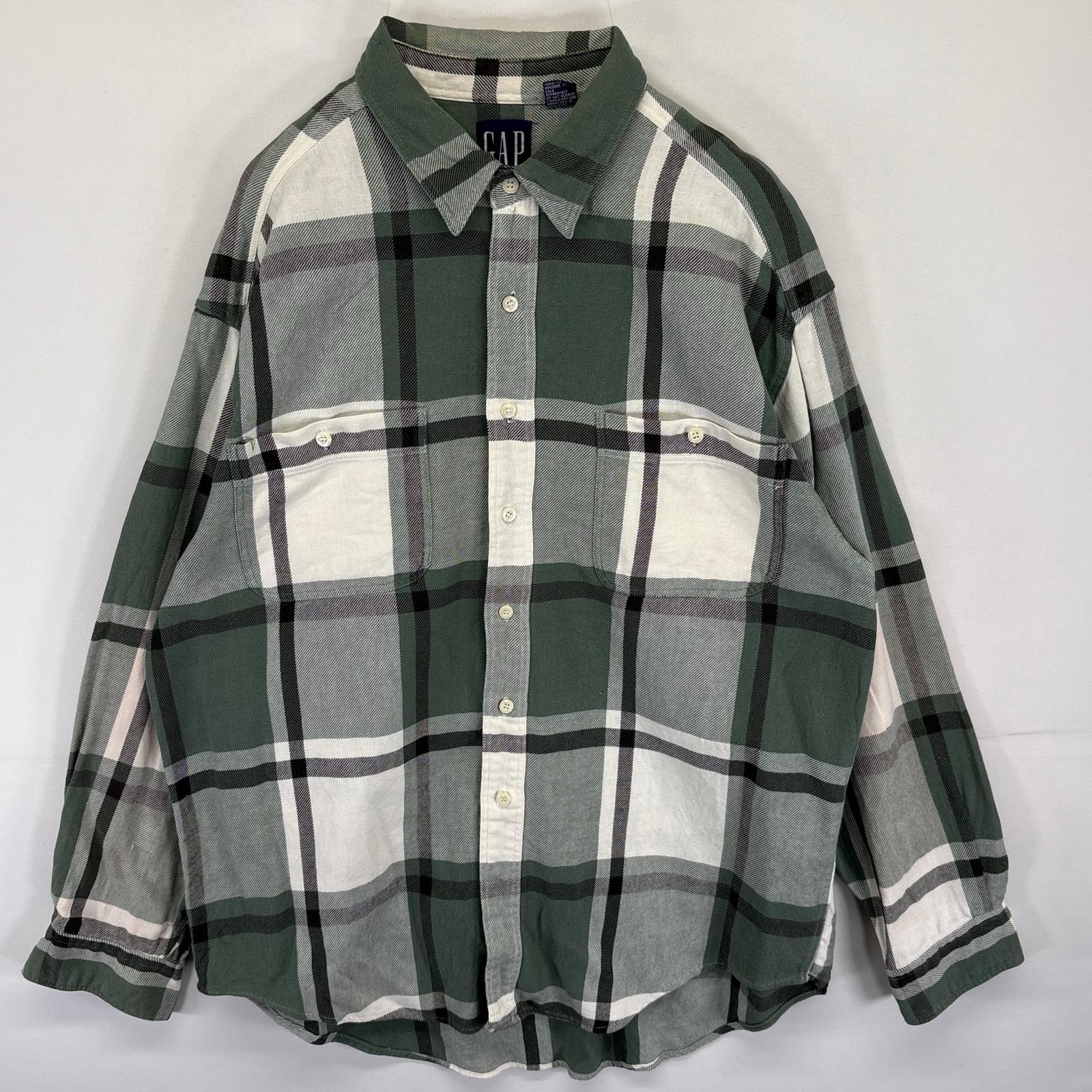 古着 90's/90年代 ギャップ GAP 長袖 ネルシャツ オールドギャップ チェック柄 大きいサイズ 胸ポケット XL  グリーン メンズ