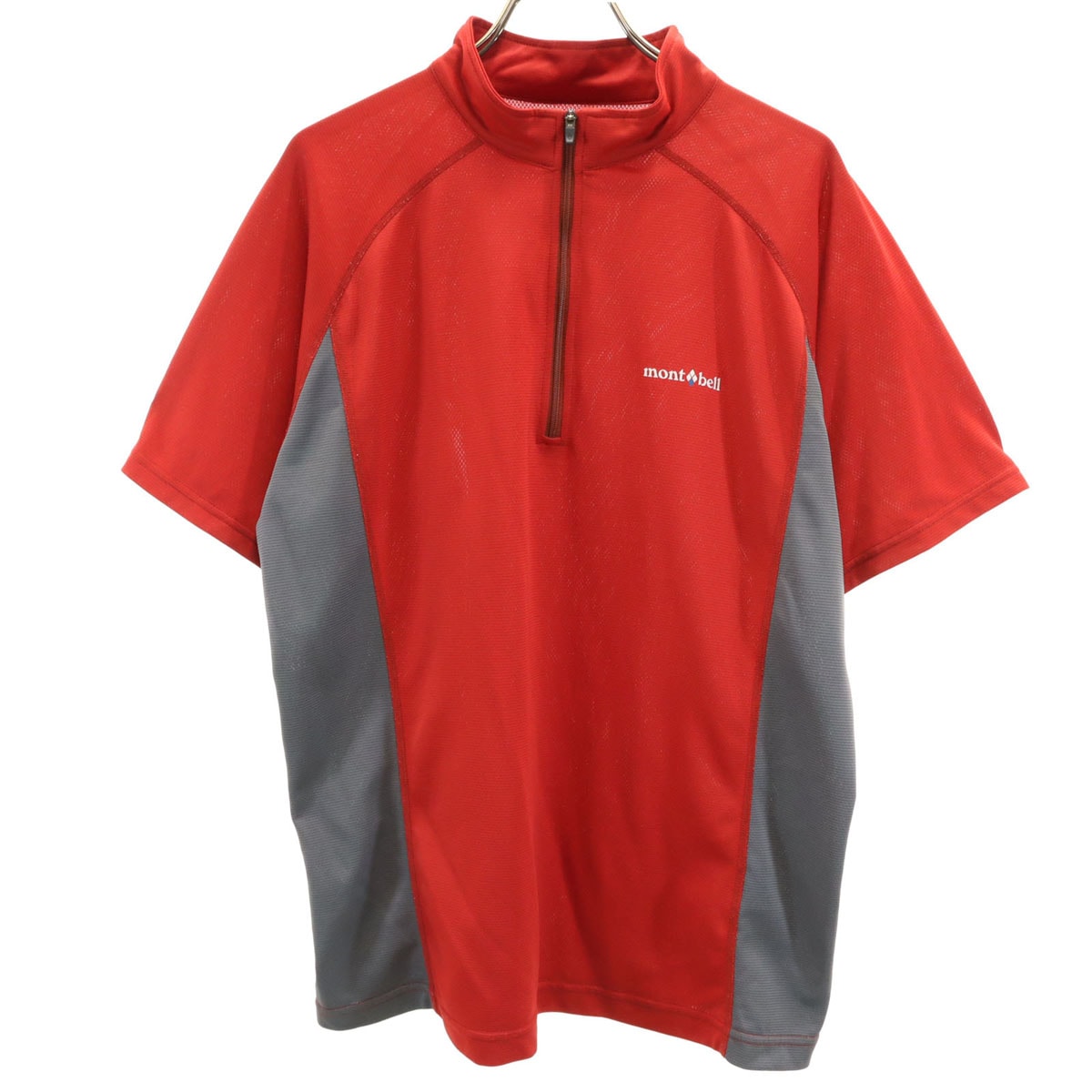 mont-bell モンベル 半袖 クール ハーフジップ シャツ L レッド アウトドア