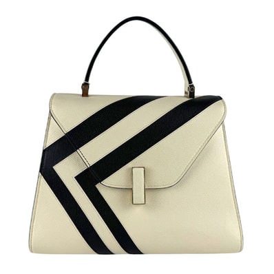 ヴァレクストラ Valextra ハンドバッグ ショルダーバッグ イジィデ レザー アイボリー/ブラック ゴールド レディース【中古】 z9318