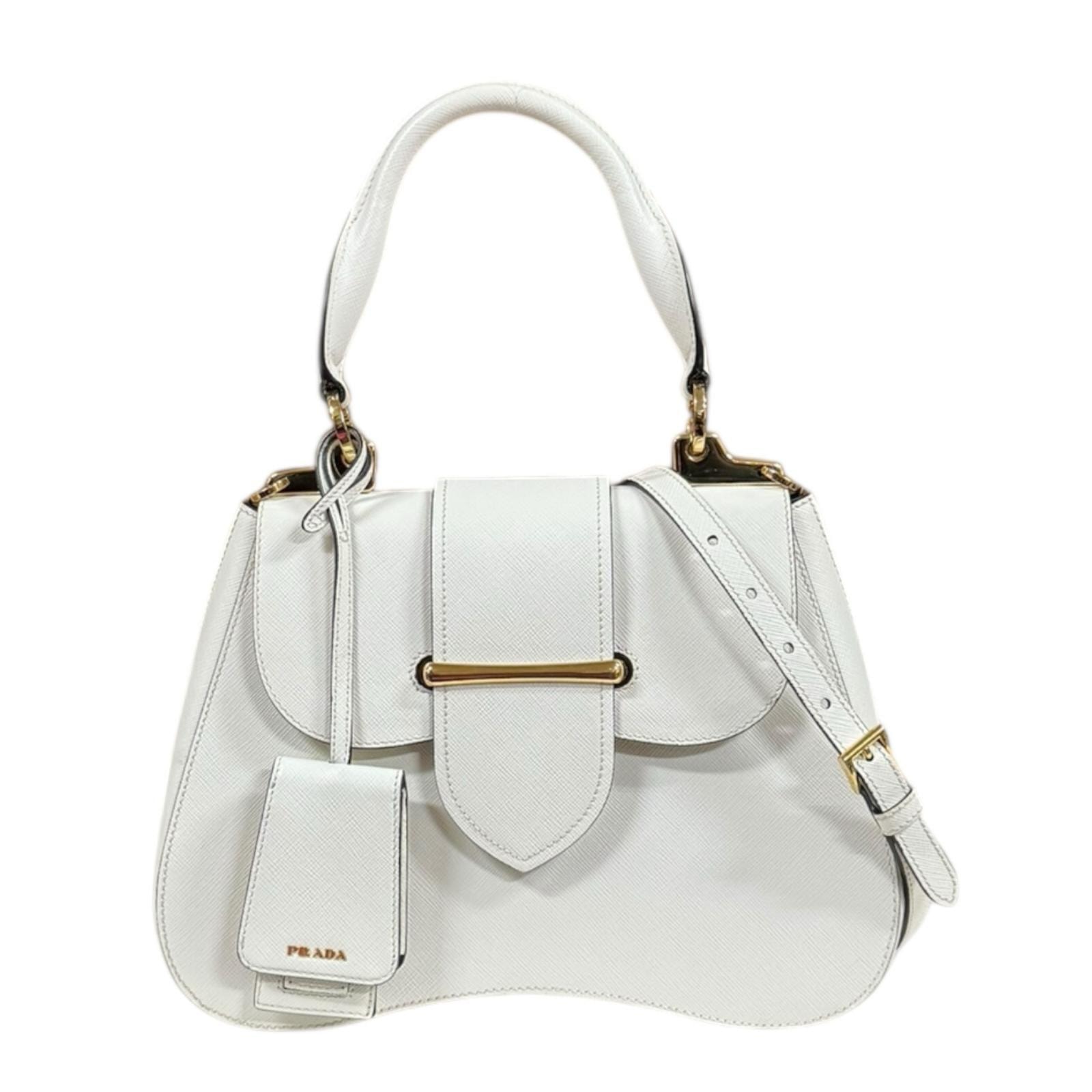 プラダ シドニー サフィアーノ ショルダーバッグ レザー 1BN005 ホワイト レディース PRADA 中古