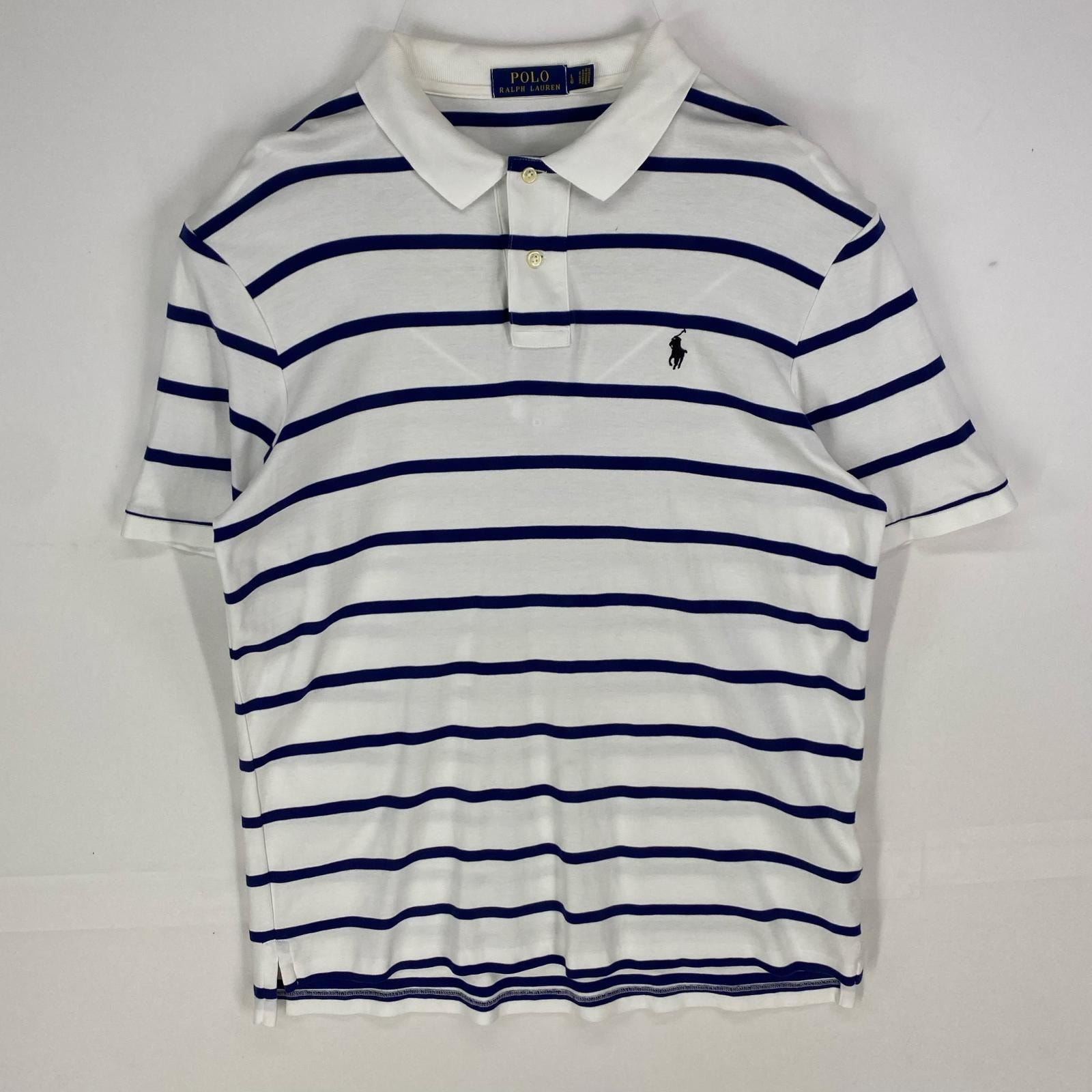 古着 ポロ・ラルフローレン POLO RALPH LAUREN 半袖シャツ ワンポイント ショートスリーブ ポロシャツ L ホワイト系 ボーダー メンズ